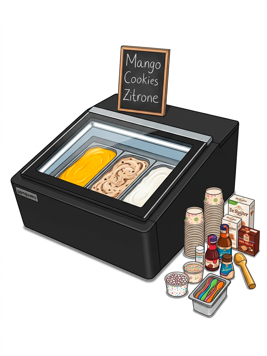 3 Sorten Eisvitrine